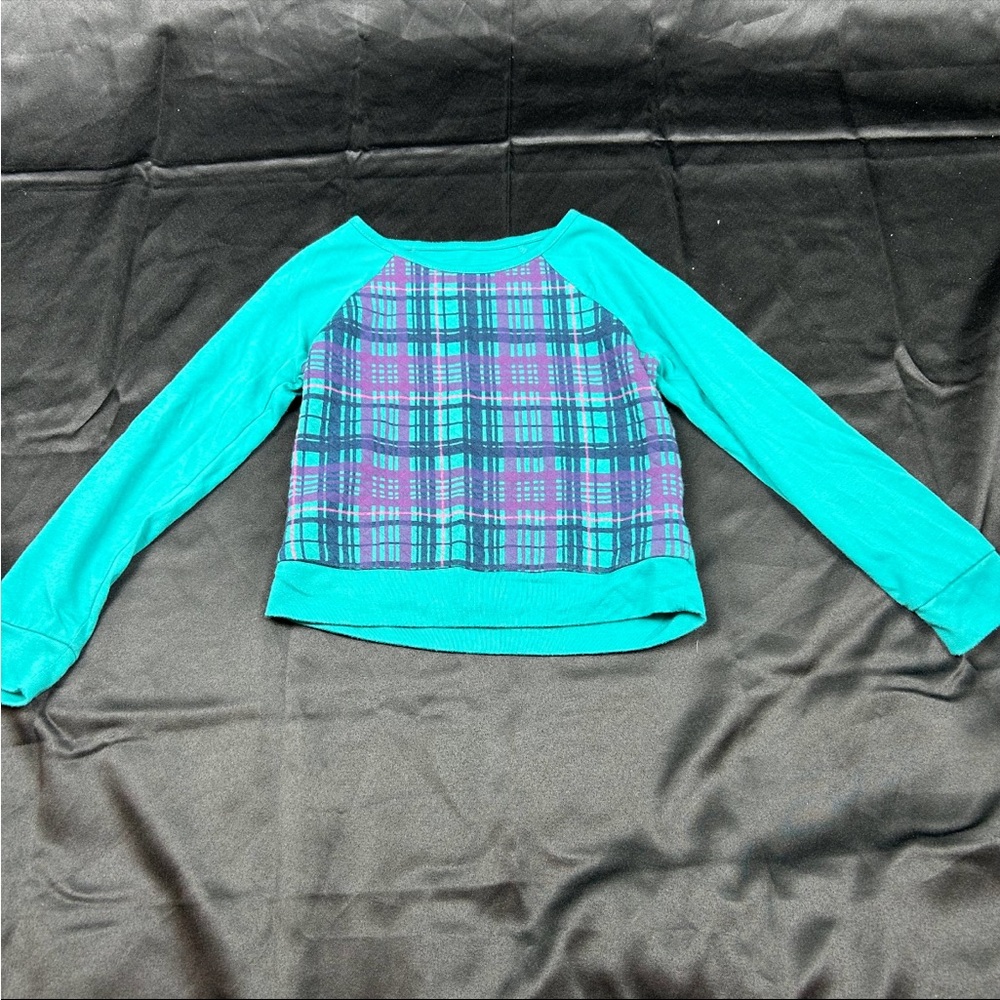 Asics Teal‎ and Purple Plaid Top